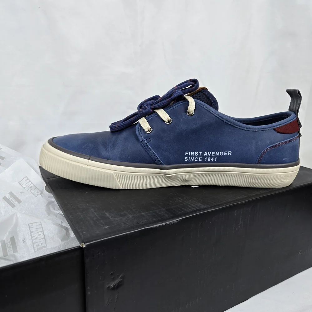 Toms x Marvel Mens Navy Captain America Leather Carlo Sneakers 9 NEW Limited Ed